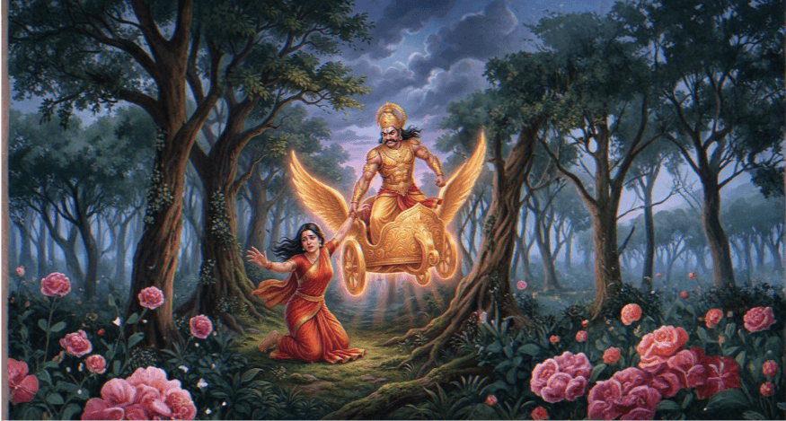 The kidnapping of Sita and Jatayu fighting Ravana