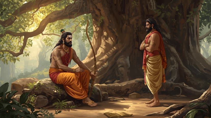 Blog highlight cover: Ayodhya Kand Part 4 — The Brothers Reunite | — As Bharat walks barefoot through the forest to find Ram and took him back...  This is the story of reunion, guilt and the power of brotherhood.