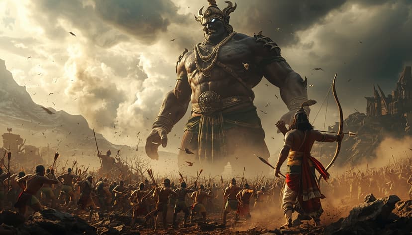 Blog highlight cover: Lanka Kand Part 5 | The Fall of Kumbhkaran — Ravana unleashes his most terrifying warrior. Kumbhkaran enters the battlefield and the war reaches a brutal turning point.