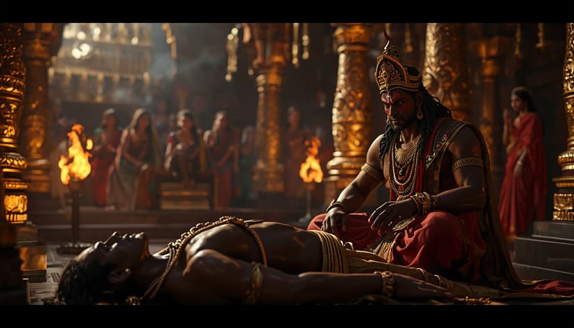 Blog highlight cover: Lanka Kand Part 6 | Ravana Enters — The war intensifies as Meghnath unleashes his full power, but Lakshman rises to end him. Ravana prepares for his final battle.