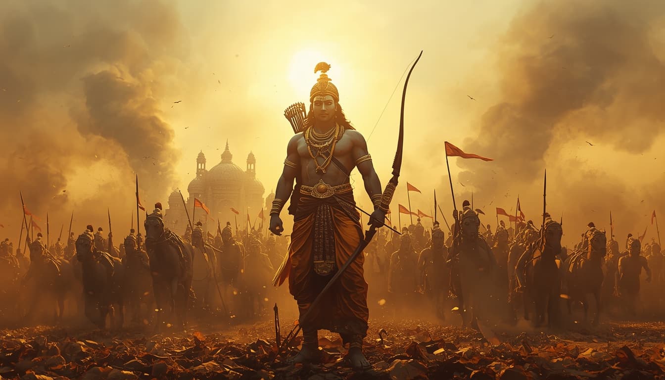 Featured cover for: Lanka Kand Part 8 | The Fall of Ravana — And Ram delivers the final blow. Ravana’s end marks the victory of dharma over ego.