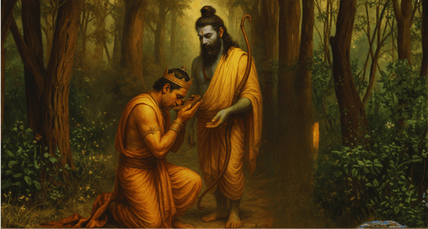 Bharat taking blessings from Shri Ram at Chitrakoot — Ayodhya Kand final part illustration