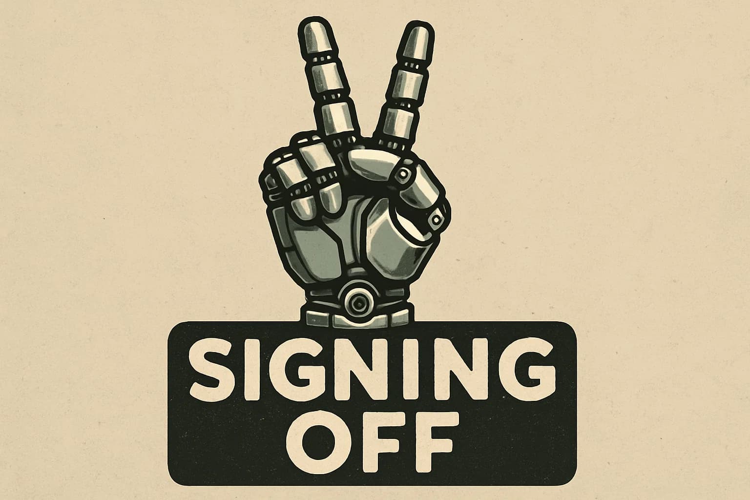 Human hand signing off into future