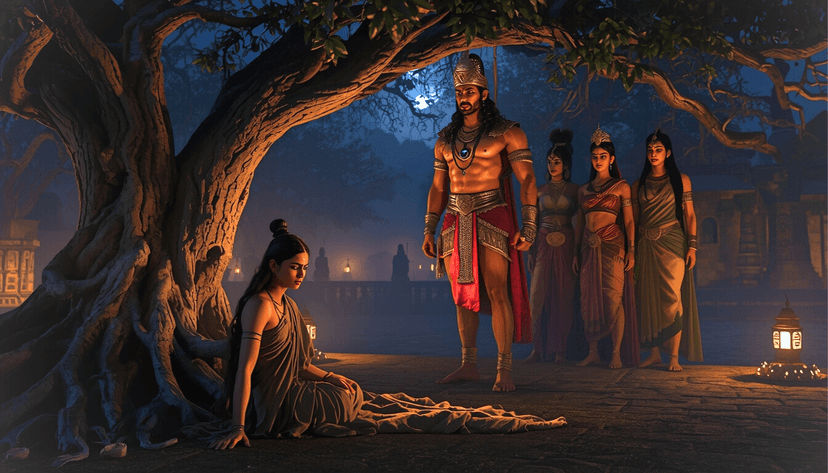 Blog highlight cover: Sundar Kand Part 2 |The Night Sita Refused Ravana — In Ashoka Vatika, Sita stands alone against Ravana’s threats. Hanuman watches silently, carrying Ram’s hope in his heart.