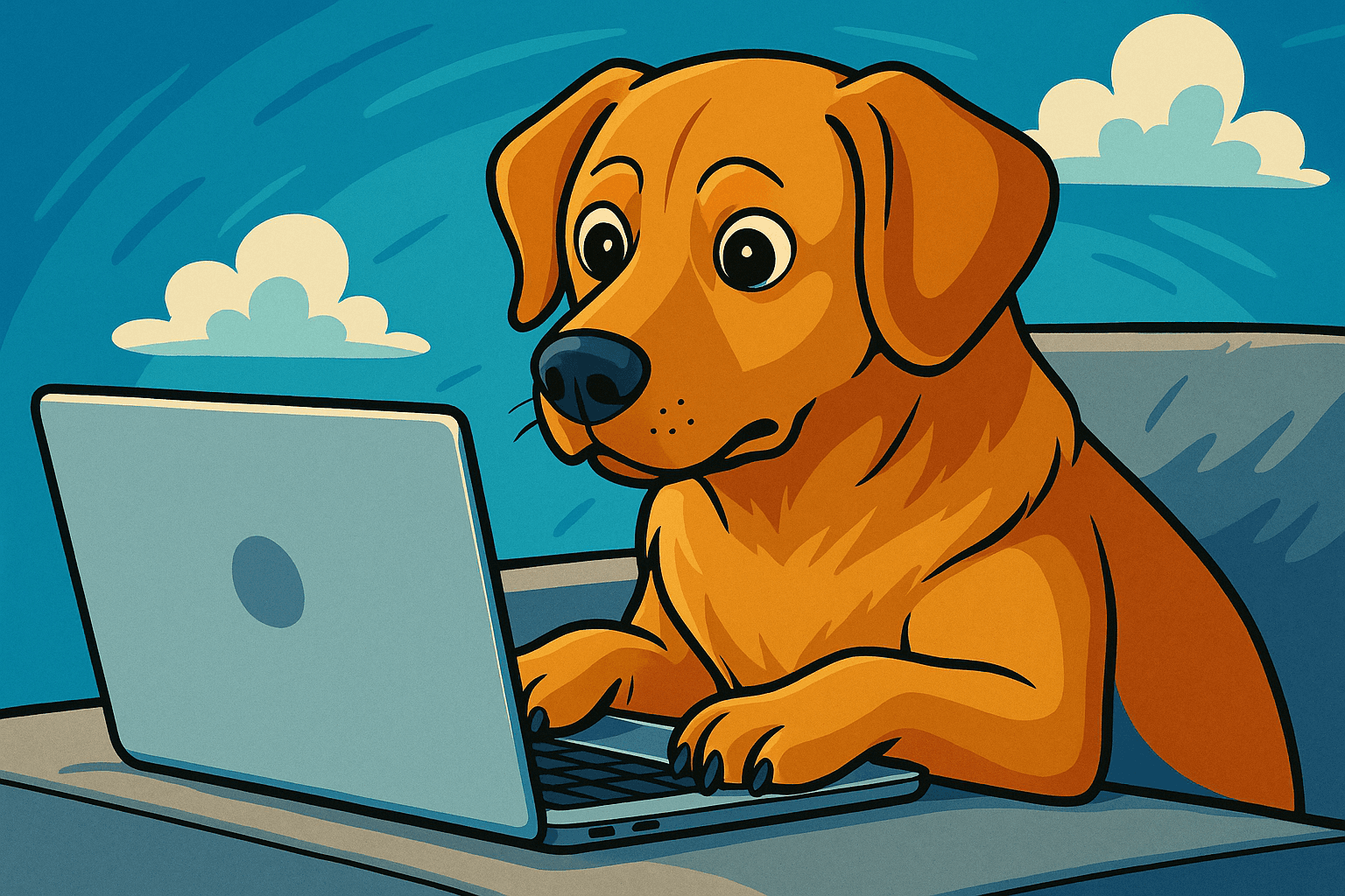 A dog with a laptop