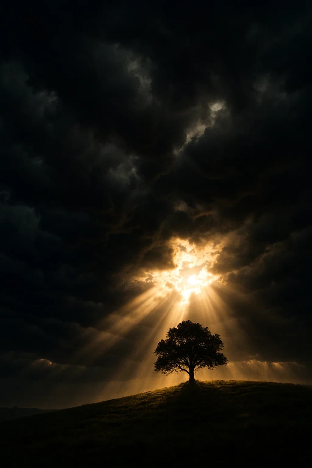 A sunrise breaking through mountain clouds, symbolizing hope after being lost