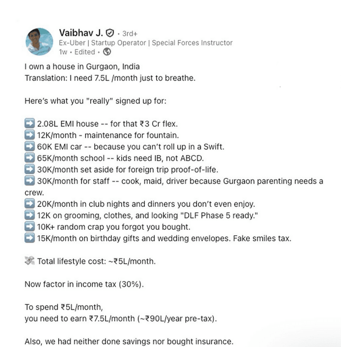 screenshot of a tweet where a man in metro city have to earn tirelessly.