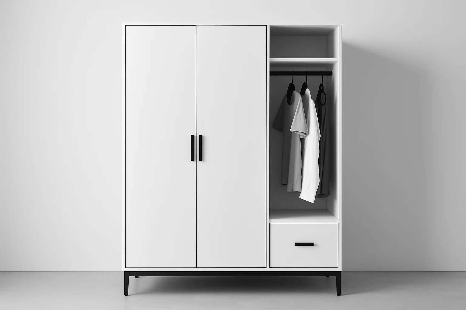 Minimal wardrobe with only navy and black clothes